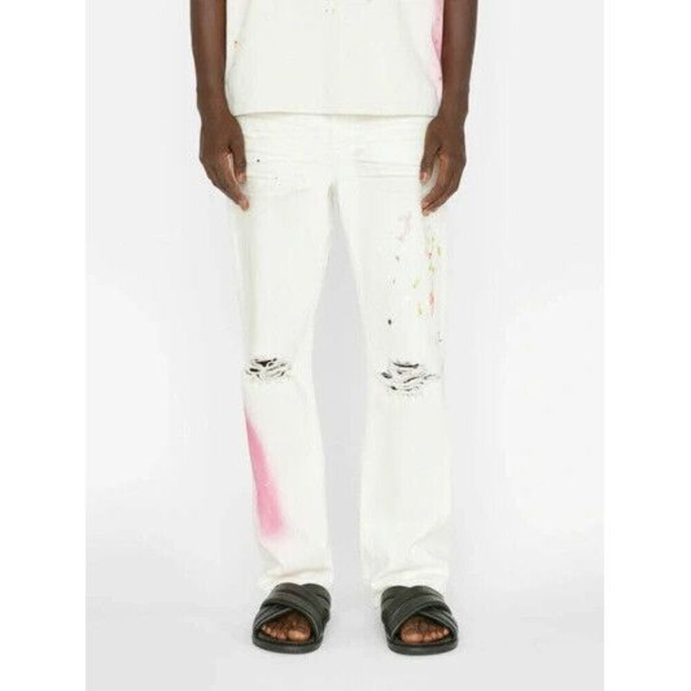 FRAME The Boxy Jeans Men 32x32‎ White Released Hem Paint Splatter Distressed NWT